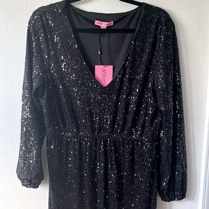 NWT Betsey Johnson long black sequined dress